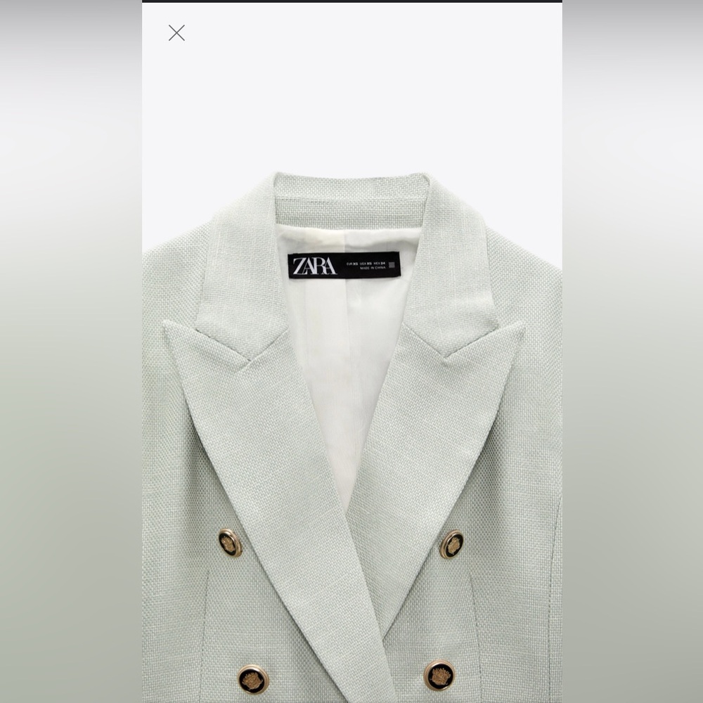 150$$ NWT Zara Light Green Double-Breasted Blazer –Size Large - Picture 10 of 16